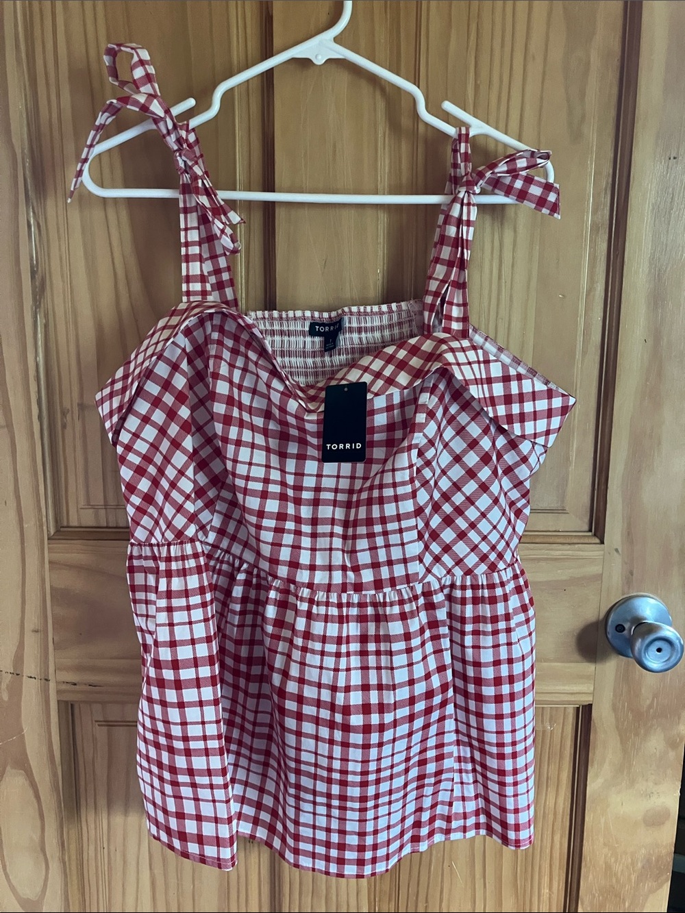 Torrid Red and White Tie-Shoulder Top